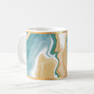 Taza De Café Mármol azul y tazón de café dorado