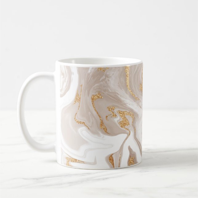 Taza De Café Mármol beige líquido, arte de oro. (Izquierda)