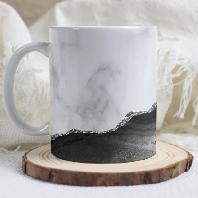 Taza De Café Mármol Blanco Ágata Negra Brillo de Plata  (Subido por el creador)
