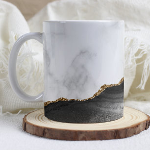 Taza De Café Mármol Blanco Agata Negra Dorada