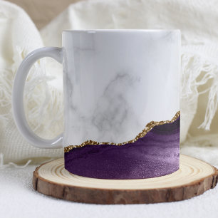 Taza De Café Mármol Blanco Ágata Púrpura Dorada