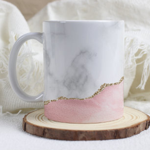 Taza De Café Mármol Blanco Agata Rosa Dorada