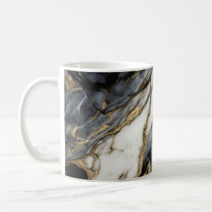 Taza De Café Mármol Blanco Gris Negro Dorado Remolino Abstracto