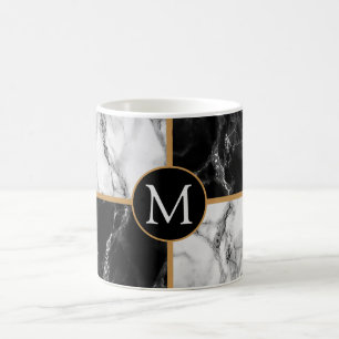 Taza De Café Mármol blanco negro personaliza tu letra Mug