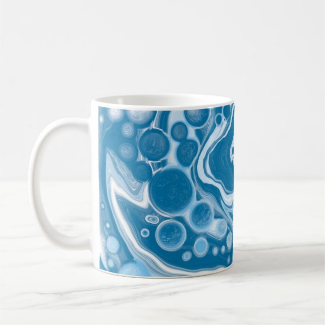 Taza De Café Mármol de arte fluido de pintura digital azul Pour (Izquierda)