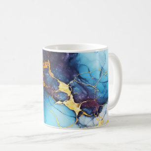 Taza De Café Mármol de Azur y Amatista con Venas Doradas