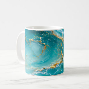 Taza De Café Mármol de océano turquesa de lujo con olas de lámi