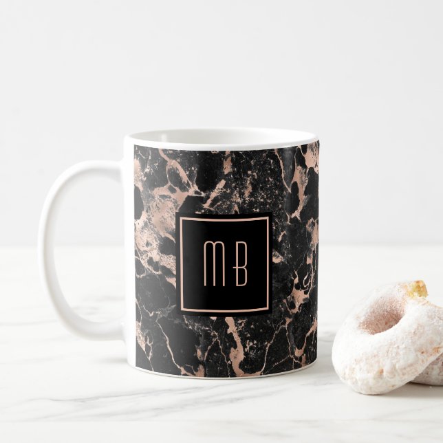Taza De Café Mármol de oro rosa monogramado elegante (Con donut)