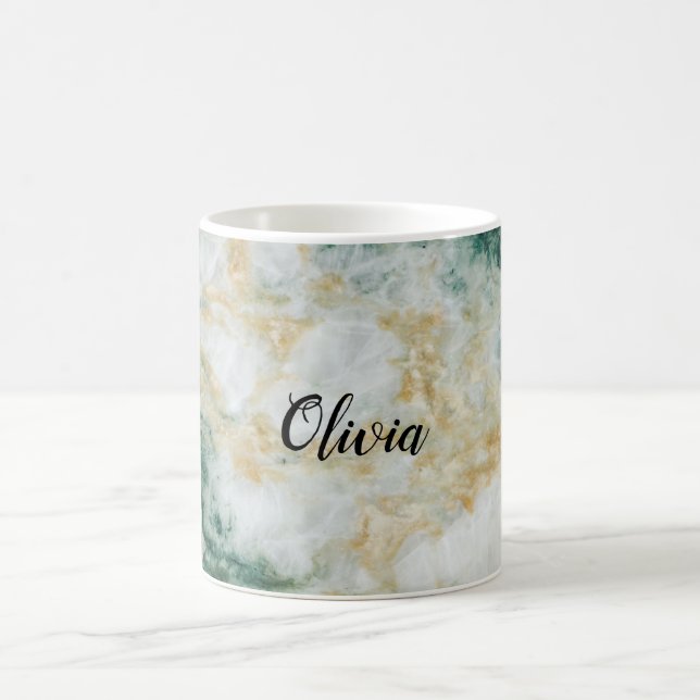 Taza De Café Mármol de oro verde personalizado (Centro)