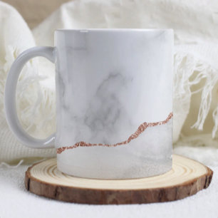 Taza De Café Mármol gris blanco Agata rosa dorado brillo