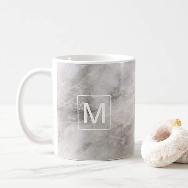 Taza De Café Mármol gris monogramado (Con donut)