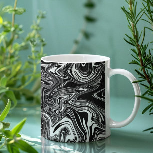 Taza De Café Mármol Líquido Abstracto en Blanco y Negro