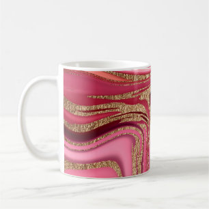 Taza De Café Mármol líquido rosa abstracto con oro purpurina