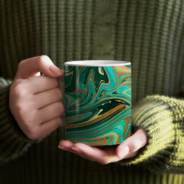 Taza De Café Mármol líquido verde y dorado