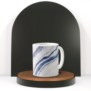 Taza De Café Mármol minimalista blanco y azul moderno
