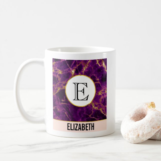 Taza De Café Mármol morado y dorado moderno (Con donut)