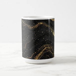Taza De Café Mármol Negro Venas de Oro Lujo Abstracto