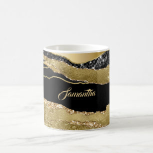 Taza De Café Mármol oro negro agate nombre purpurina moda tufte