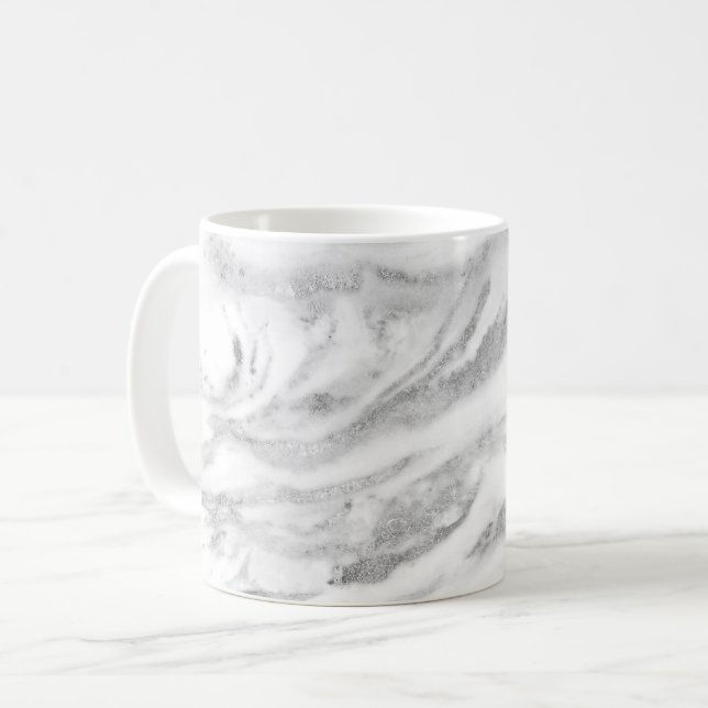 Taza De Café Mármol Relieve metalizado plateado elegante (Anverso izquierdo)
