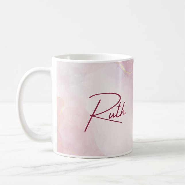 Taza De Café Mármol rosa Nombre personalizado Mug (Izquierda)