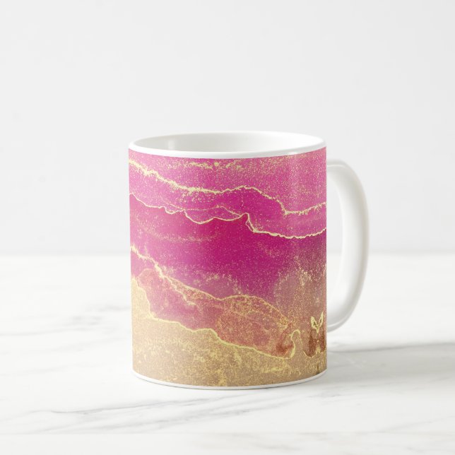 Taza De Café Mármol rosa y dorado elegante (Anverso derecho)