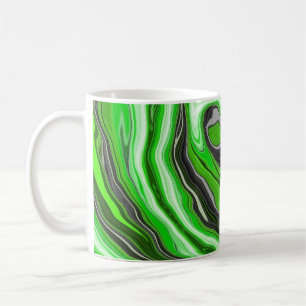 Taza De Café Mármol verde animado y negro como el arte fluido d