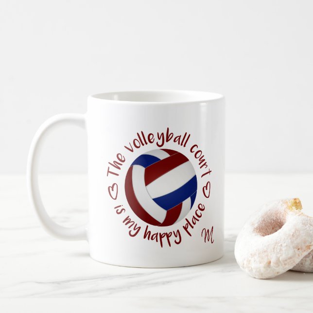 Taza De Café maroon de voleibol azul mi lugar feliz (Con donut)
