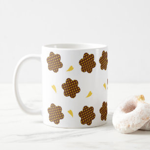 Taza De Café Marrón amarillo Floral Polka dot Mug