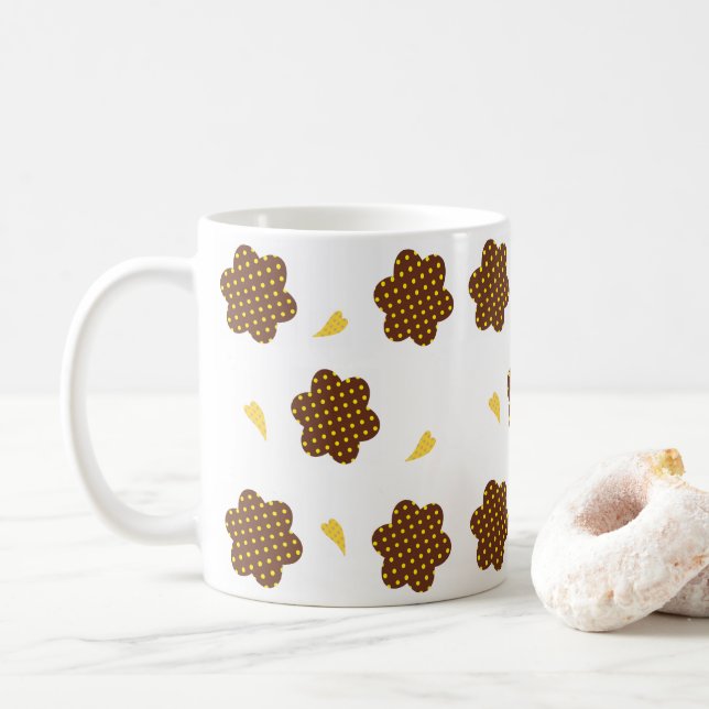 Taza De Café Marrón amarillo Floral Polka dot Mug (Con donut)