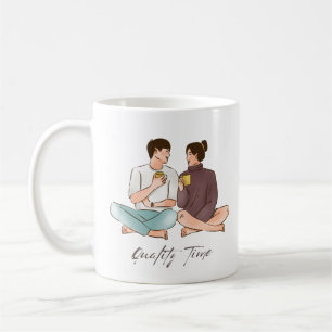 Taza De Café Marrón minimalista pareja blanca amor lindo