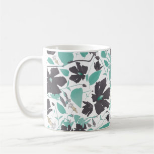 Taza De Café Marrón Verde azulado de patrón floral de Clematis