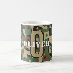 Taza De Café Marrón verde beige camo camuflaje Monograma nombre