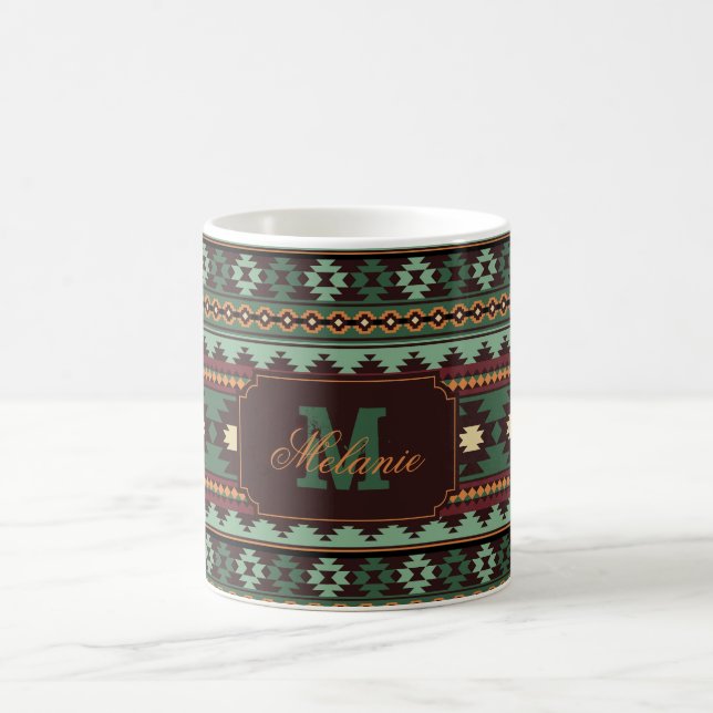 Taza De Café Marrón verde tribal del suroeste (Centro)