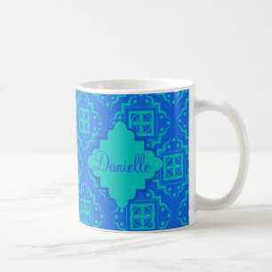 Taza De Café Marroquí del Arabesque de la aguamarina del azul y