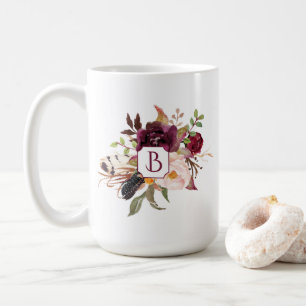 Taza De Café Marsala Borgoña Boho rosado rojo empluma el