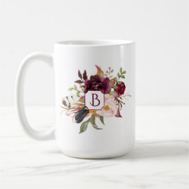 Taza De Café Marsala Borgoña Boho rosado rojo empluma el