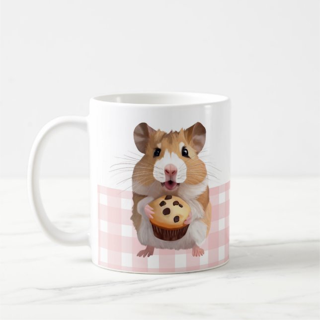 Taza De Café Martillo Cuidadoso Con Muffin Rosa Gingham Check (Izquierda)