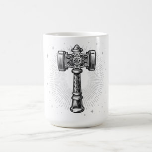 Taza De Café Martillo de Thor Mjolnir blanco y negro