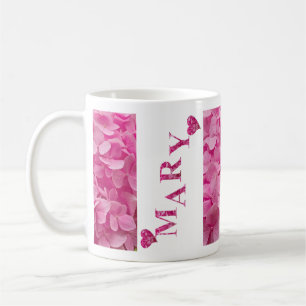 Taza De Café "Mary" Corazón floral de Primavera Rosa y Letras