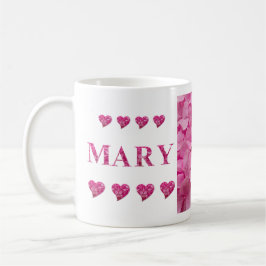 Taza De Café "Mary" Hydrangea rosa Floral Letters y Corazones c