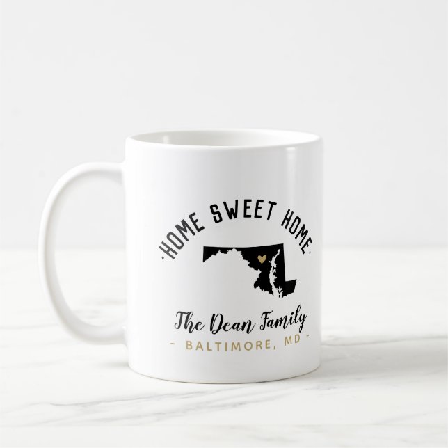 Taza De Café Maryland Hogar Dulce Familia Monograma Mug (Izquierda)