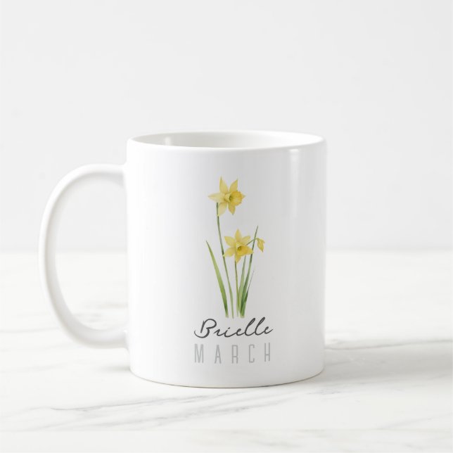 Taza De Café Marzo Mes de Nacimiento Flor con Nombre - Daffodil (Izquierda)