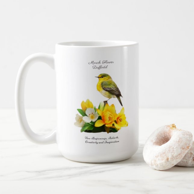 Taza De Café Marzo Nacimiento Mes Flor Vibrante Regalo de cumpl (Con donut)