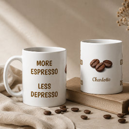 Taza De Café Más Espresso Menos Depresso Nombre Divertido de Ca
