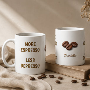 Taza De Café Más Espresso Menos Depresso Nombre Divertido de Ca
