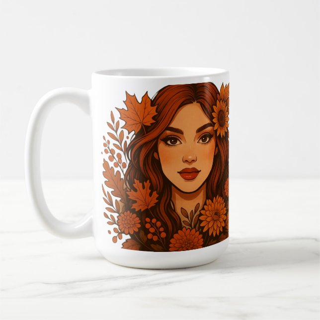Taza De Café Masaje de otoño - Mujer con flores de otoño (Izquierda)
