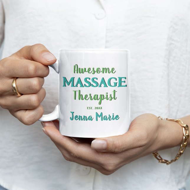 Taza De Café Masaje divertido Terapia de Masaje Verde azulado A (Awesome Massage Therapist Customized Coffee Mug)