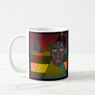 Taza De Café Máscara africana abstracta en colores retro vintag