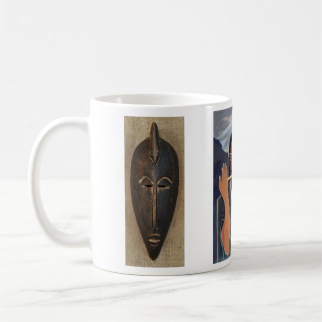 Taza De Café Máscara africana y cuadro inspirado africano (Izquierda)