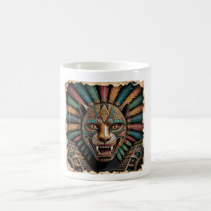 Taza De Café Máscara de guerrero azteca Jaguar Arte Mexicano